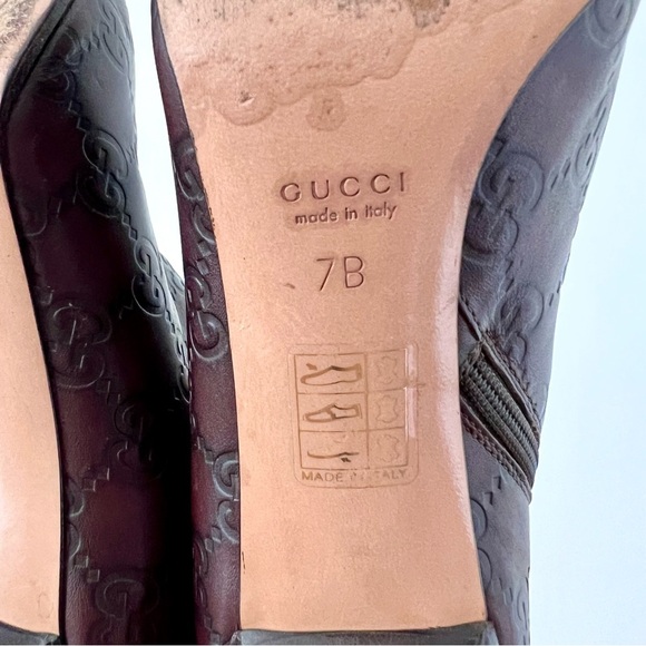 GUCCI | Brown Guccissima GG Logo Leather Pointed Toe Stiletto Ankle Booties 7B - Picture 12 of 14
